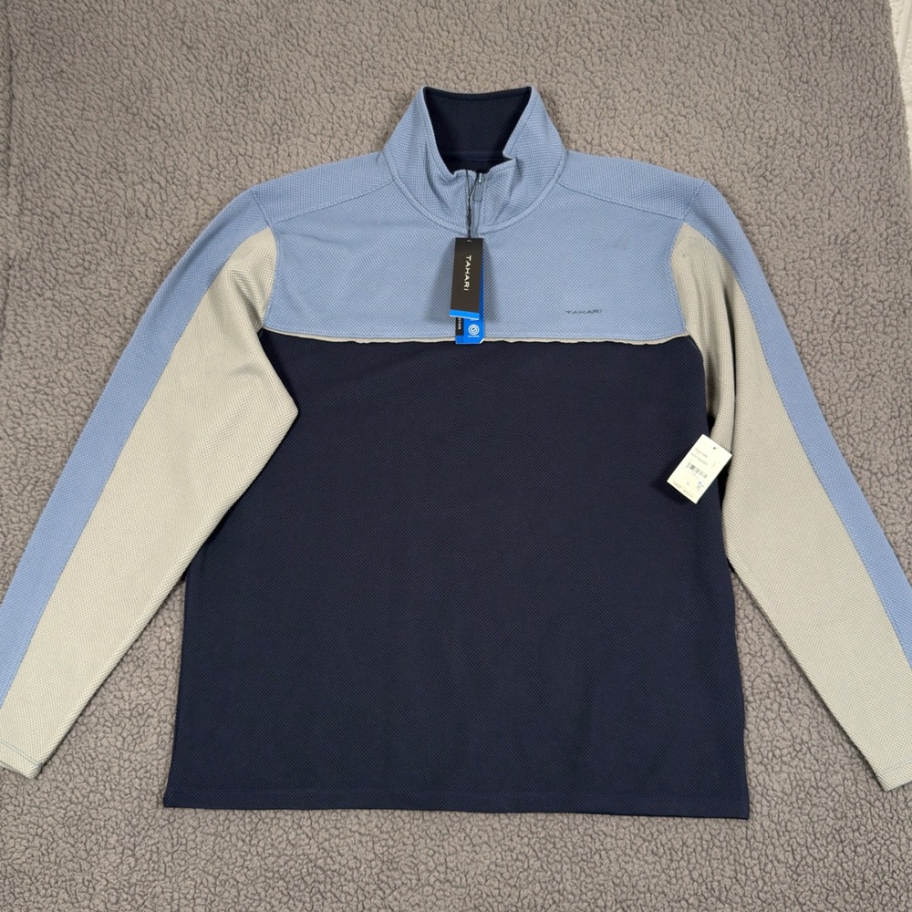 NEW Tahari 1/4 Zip Pullover Mens XL Golf Luxury In Motion Stretch Colorblock $79